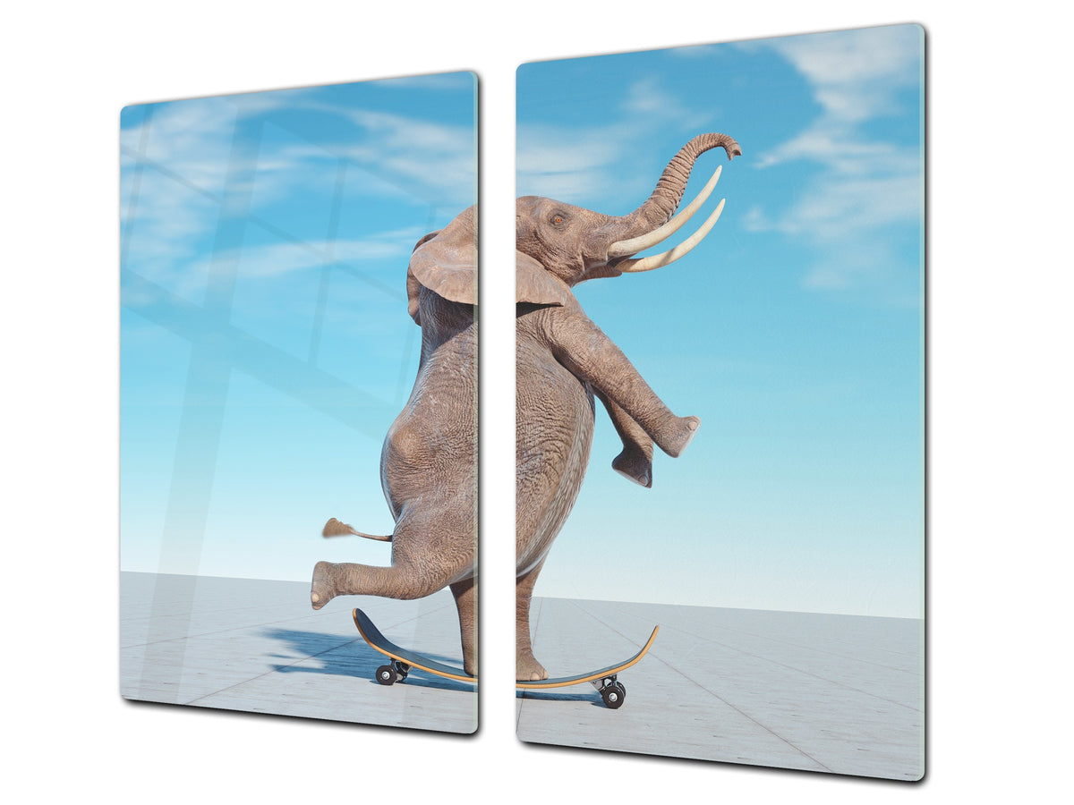 Versatile Tempered Glass Worktop Saver and Induction Cooktop Cover – Durable and Scratch-Resistant – MEASURES: SINGLE: 60 x 52 cm; DOUBLE: 2 x 30 x 52 cm; D41 Abstract Concepts Series 1 : Surreal skateboarding