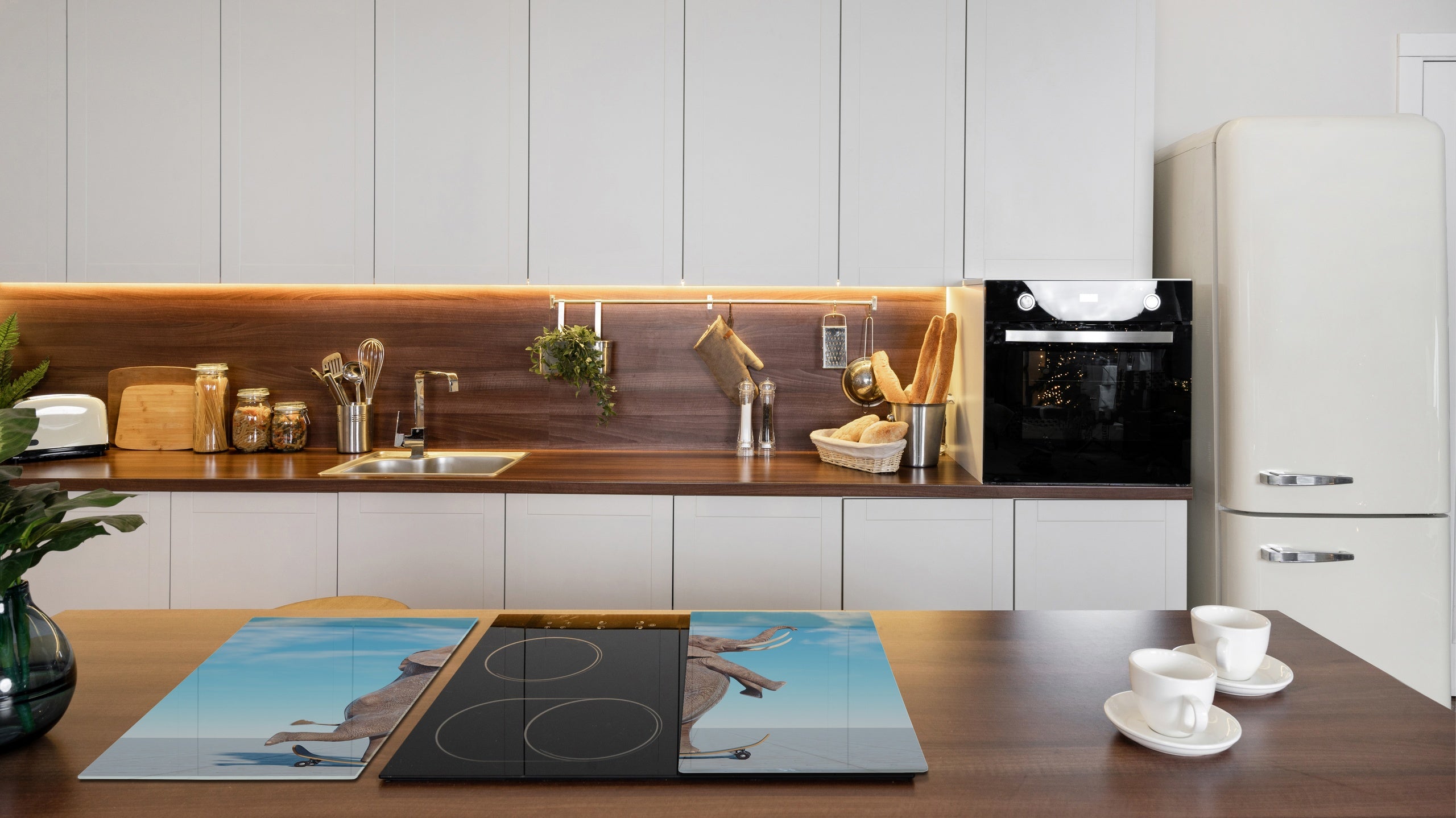 Versatile Tempered Glass Worktop Saver and Induction Cooktop Cover – Durable and Scratch-Resistant – MEASURES: SINGLE: 60 x 52 cm; DOUBLE: 2 x 30 x 52 cm; D41 Abstract Concepts Series 1 : Surreal skateboarding