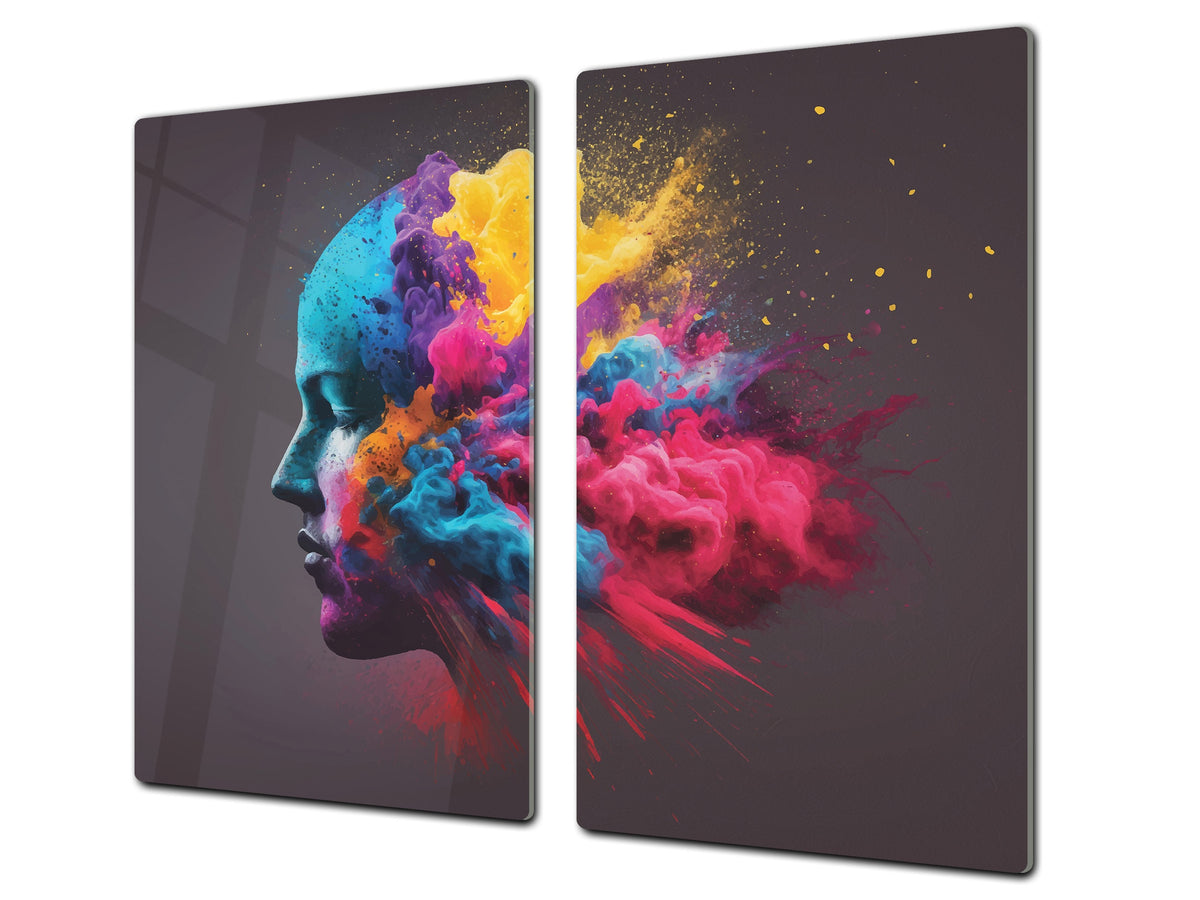 Premium Tempered Glass Cutting Board and Worktop Saver – Glass Pastry Board and Cooktop Cover – MEASURES: SINGLE: 60 x 52 cm; DOUBLE: 2 x 30 x 52 cm; D40 Colorful Illustrations Series : Fantasy splash