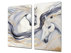 Tempered Glass Multi-Function Board: Cooktop Cover, Pastry and Hot Pot Stand and Worktop Saver – MEASURES: SINGLE: 60 x 52 cm; DOUBLE: 2 x 30 x 52 cm; D43 Abstract Concepts Series 2 : Dance of Horses