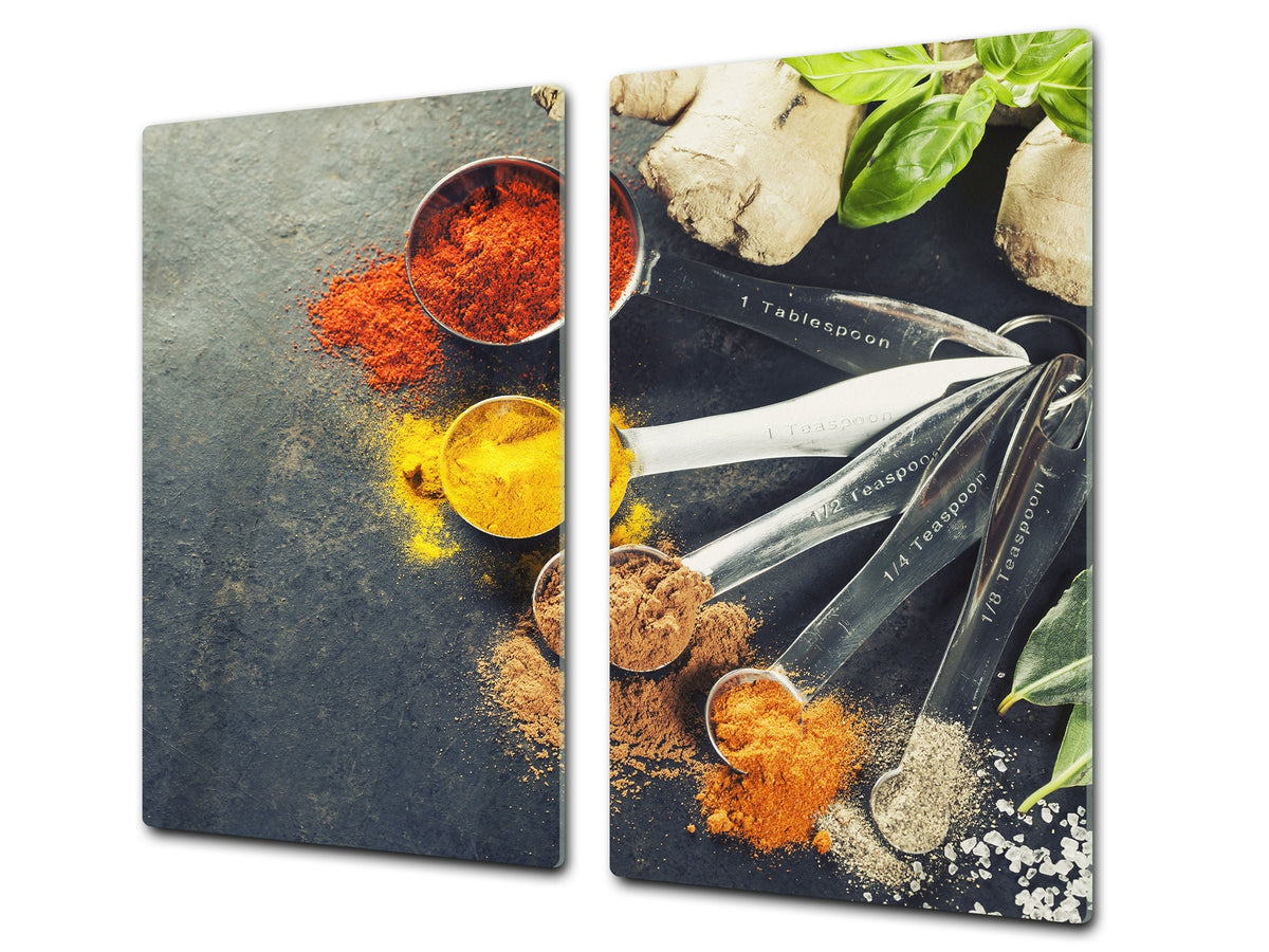 Induction Cooktop Cover –Shatter Resistant Glass Kitchen Board – Hob cover; MEASURES: SINGLE: 60 x 52 cm (23,62” x 20,47”); DOUBLE: 30 x 52 cm (11,81” x 20,47”); D38 Herbs and spices Series : Curry spices