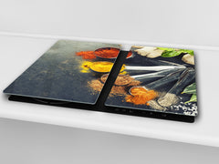 Induction Cooktop Cover –Shatter Resistant Glass Kitchen Board – Hob cover; MEASURES: SINGLE: 60 x 52 cm (23,62” x 20,47”); DOUBLE: 30 x 52 cm (11,81” x 20,47”); D38 Herbs and spices Series : Curry spices
