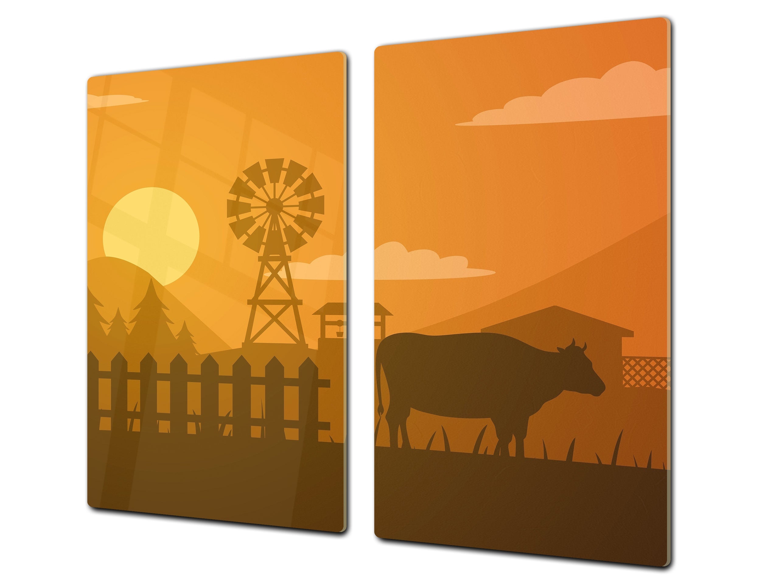 Chopping Board - Induction Cooktop Cover - Glass Cutting Board – Impact & Shatter Resistant – MEASURES: SINGLE: 60 x 52 cm; DOUBLE: 2 x 30 x 52 cm; D42 Modern Art Series : Aesthetic Ranch