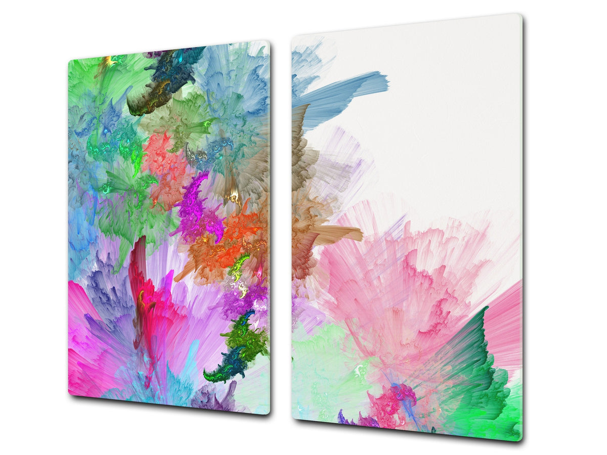TEMPERED GLASS CHOPPING BOARD – Glass Cutting Board and Worktop Saver; MEASURES: SINGLE: 60 x 52 cm (23,62” x 20,47”); DOUBLE: 30 x 52 cm (11,81” x 20,47”); D36 Textures Series : Colourful background
