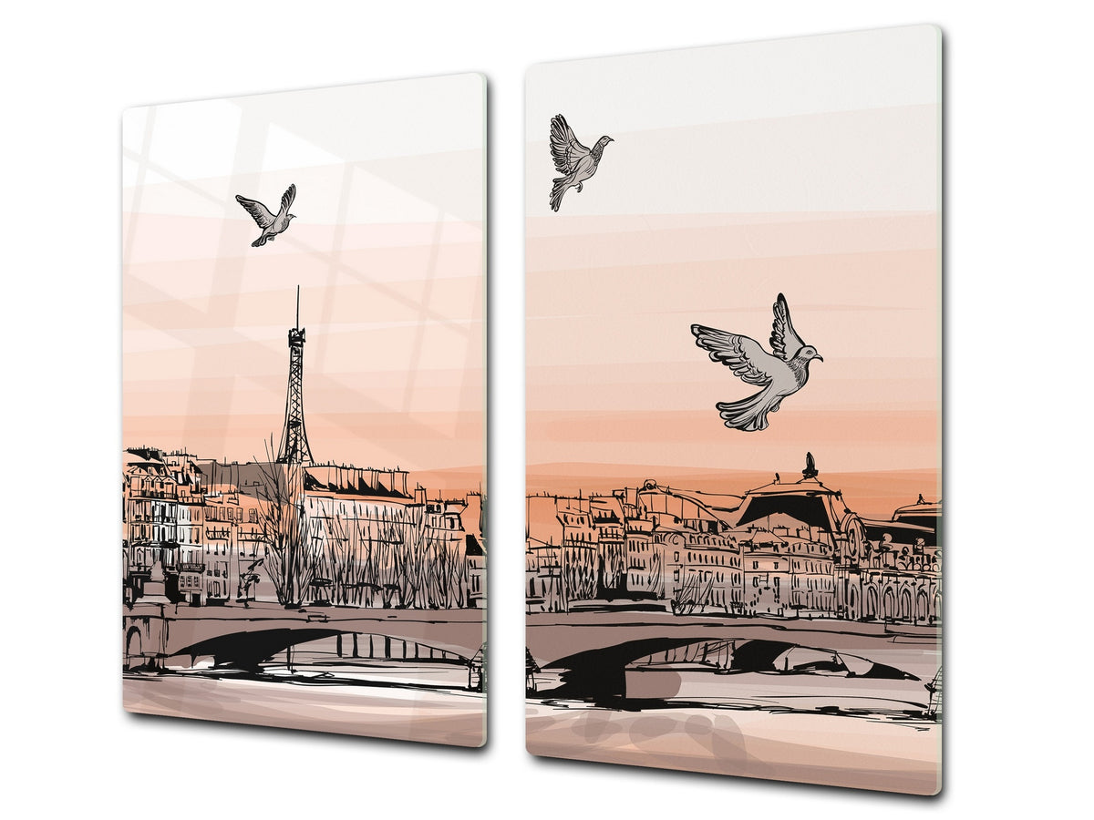 Chopping Board Set - Induction Cooktop Cover –Glass Cutting Board; MEASURES: SINGLE: 60 x 52 cm (23,62” x 20,47”); DOUBLE: 30 x 52 cm (11,81” x 20,47”); D39 Miscellaneous Series : Landscape of Paris