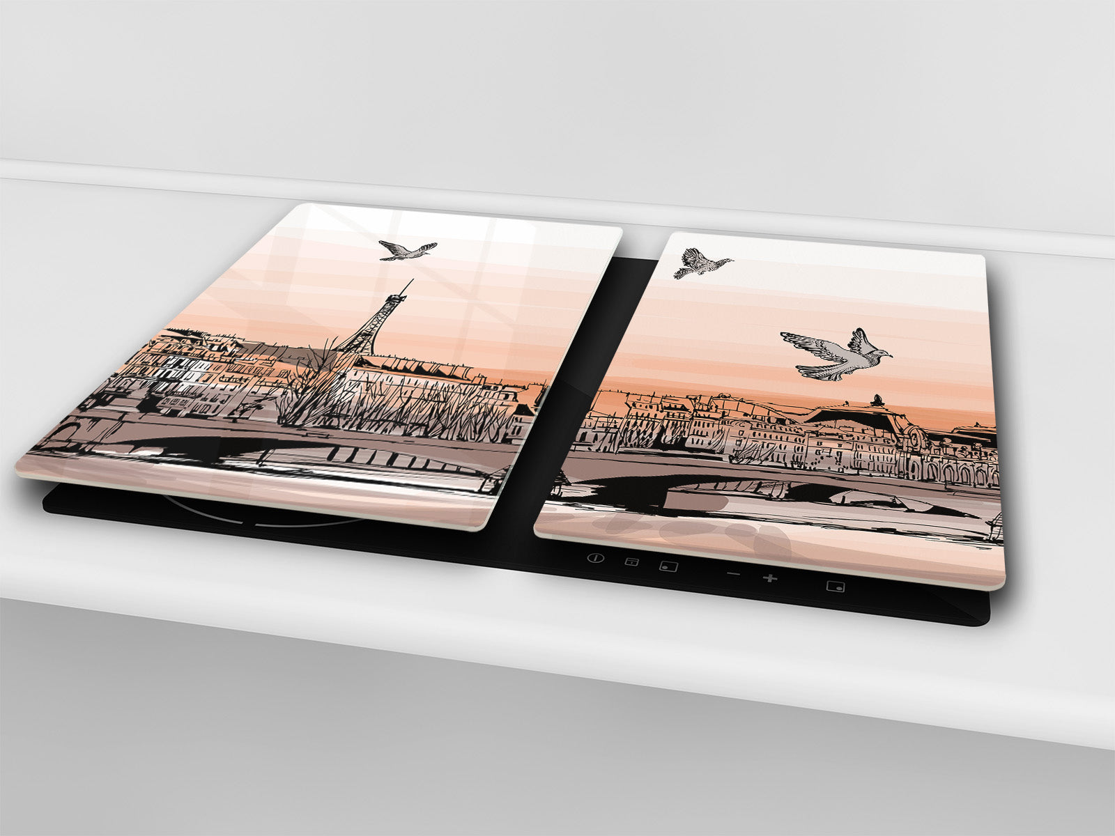 Chopping Board Set - Induction Cooktop Cover –Glass Cutting Board; MEASURES: SINGLE: 60 x 52 cm (23,62” x 20,47”); DOUBLE: 30 x 52 cm (11,81” x 20,47”); D39 Miscellaneous Series : Landscape of Paris