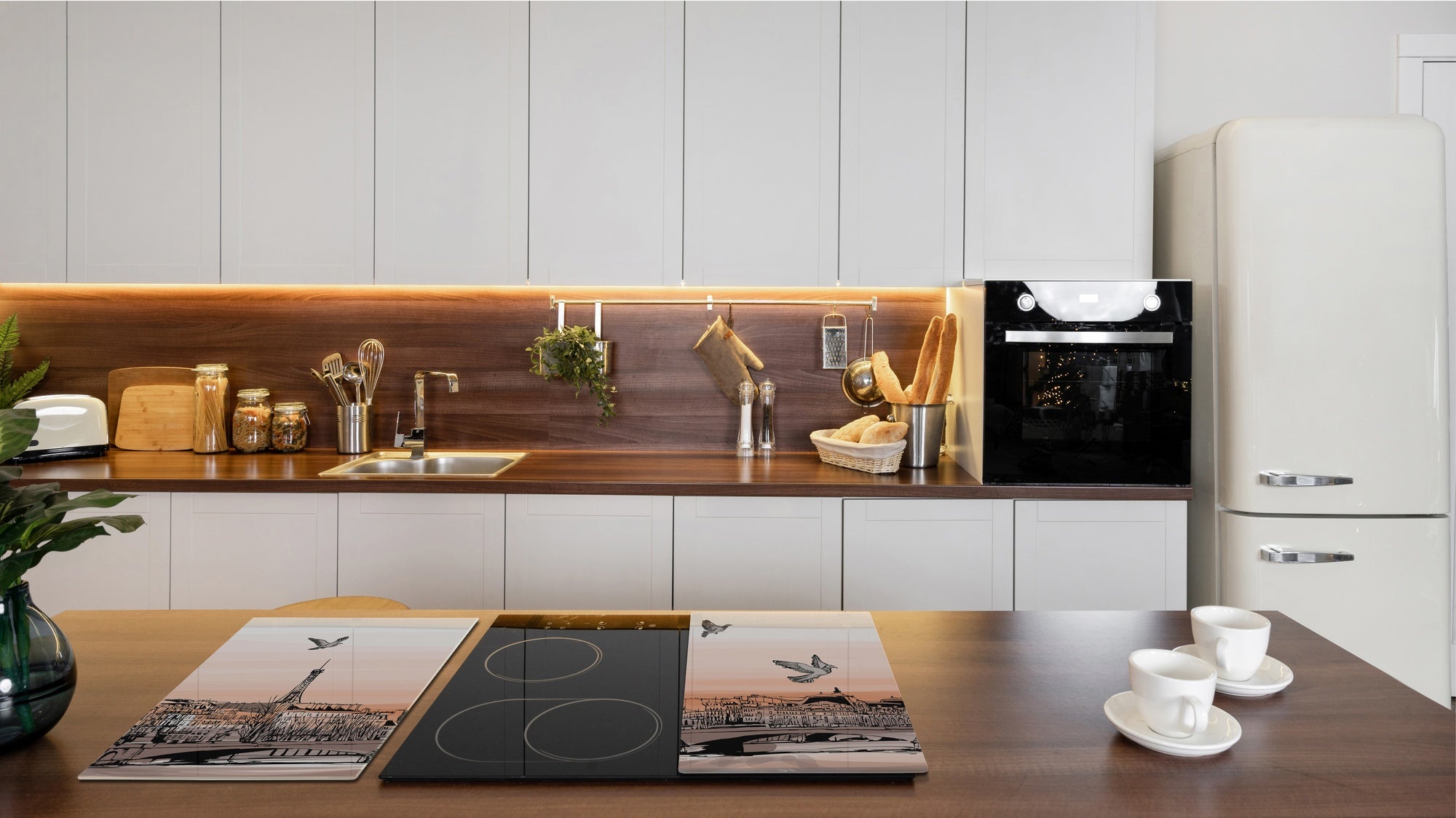 Chopping Board Set - Induction Cooktop Cover –Glass Cutting Board; MEASURES: SINGLE: 60 x 52 cm (23,62” x 20,47”); DOUBLE: 30 x 52 cm (11,81” x 20,47”); D39 Miscellaneous Series : Landscape of Paris