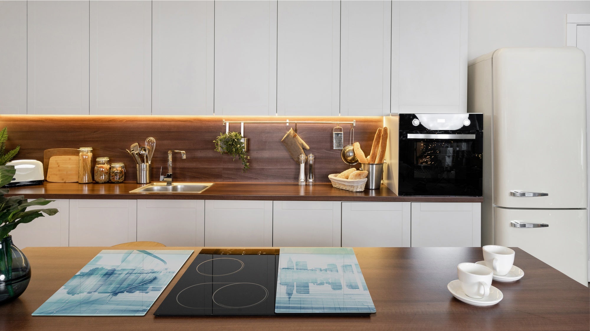 Chopping Board Set - Induction Cooktop Cover –Glass Cutting Board; MEASURES: SINGLE: 60 x 52 cm (23,62” x 20,47”); DOUBLE: 30 x 52 cm (11,81” x 20,47”); D39 Miscellaneous Series : Abstract cityscape 1