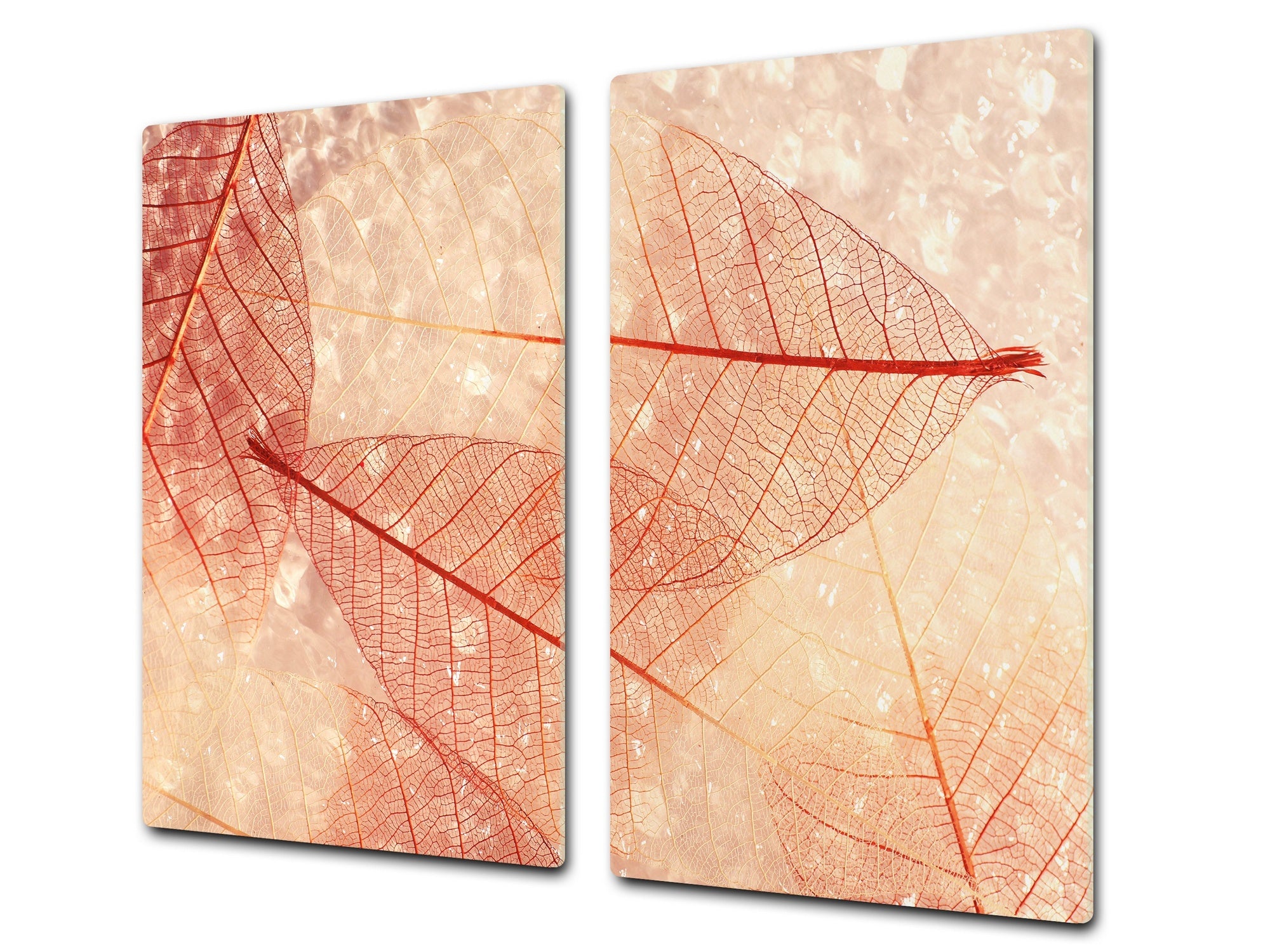 Tempered GLASS Cutting Board – Worktop saver and Pastry Board –- Glass Kitchen Board; MEASURES: SINGLE: 60 x 52 cm (23,62” x 20,47”); DOUBLE: 30 x 52 cm (11,81” x 20,47”); D34 Nature Series: Transparent orange leaves