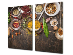 Induction Cooktop Cover –Shatter Resistant Glass Kitchen Board – Hob cover; MEASURES: SINGLE: 60 x 52 cm (23,62” x 20,47”); DOUBLE: 30 x 52 cm (11,81” x 20,47”); D38 Herbs and spices Series : Rustical spices