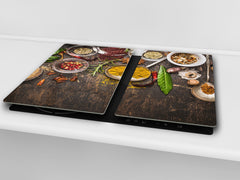 Induction Cooktop Cover –Shatter Resistant Glass Kitchen Board – Hob cover; MEASURES: SINGLE: 60 x 52 cm (23,62” x 20,47”); DOUBLE: 30 x 52 cm (11,81” x 20,47”); D38 Herbs and spices Series : Rustical spices