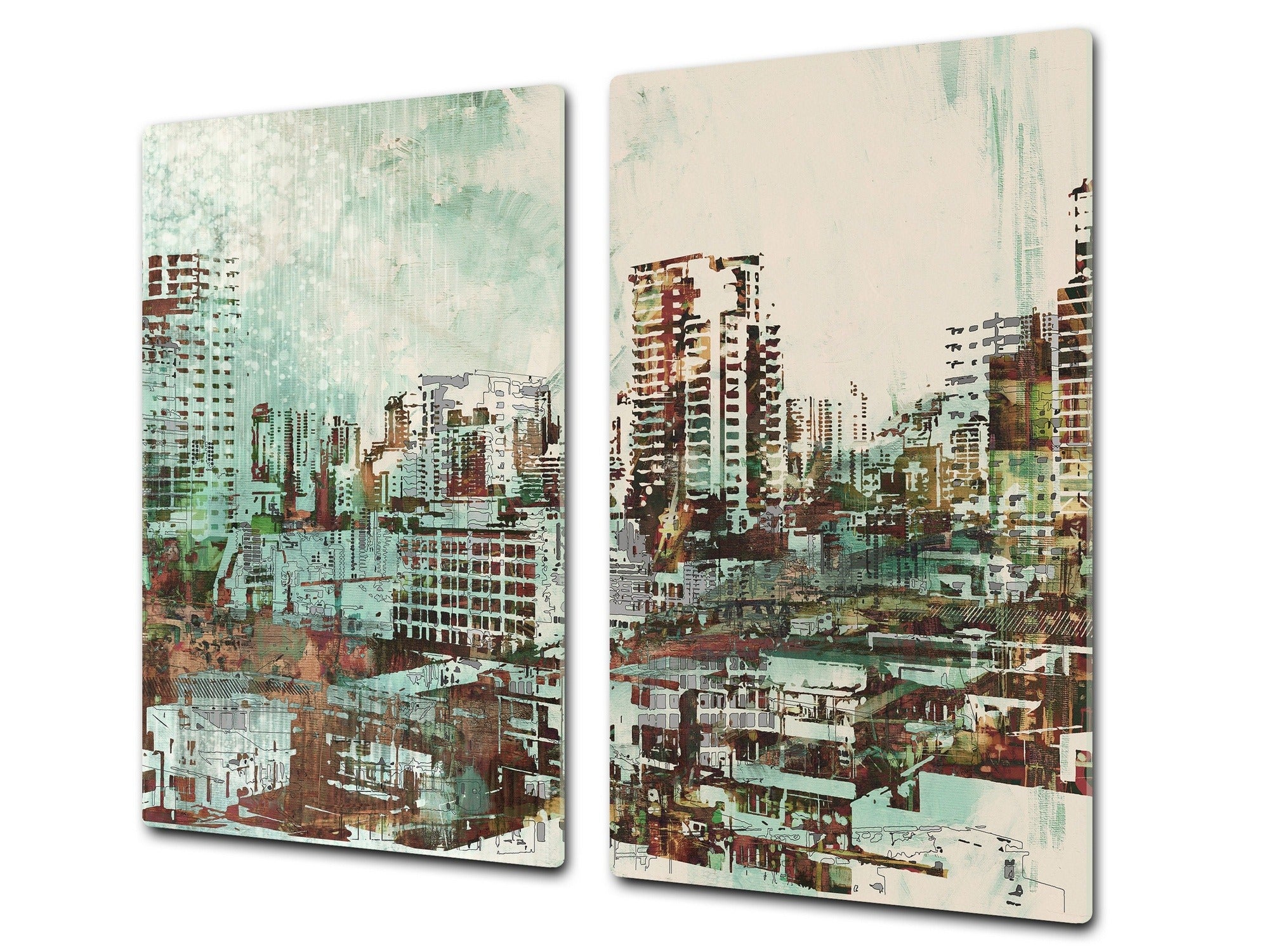 Chopping Board Set - Induction Cooktop Cover –Glass Cutting Board; MEASURES: SINGLE: 60 x 52 cm (23,62” x 20,47”); DOUBLE: 30 x 52 cm (11,81” x 20,47”); D39 Miscellaneous Series : Abstract cityscape 2