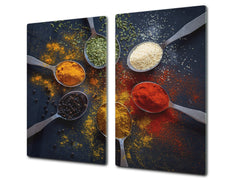 Induction Cooktop Cover –Shatter Resistant Glass Kitchen Board – Hob cover; MEASURES: SINGLE: 60 x 52 cm (23,62” x 20,47”); DOUBLE: 30 x 52 cm (11,81” x 20,47”); D38 Herbs and spices Series : Spoonful of spices
