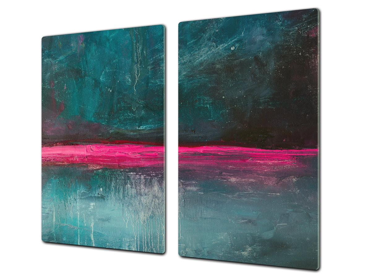 Chopping Board - Induction Cooktop Cover - Glass Cutting Board – Impact & Shatter Resistant – MEASURES: SINGLE: 60 x 52 cm; DOUBLE: 2 x 30 x 52 cm; D42 Modern Art Series : Neon Night