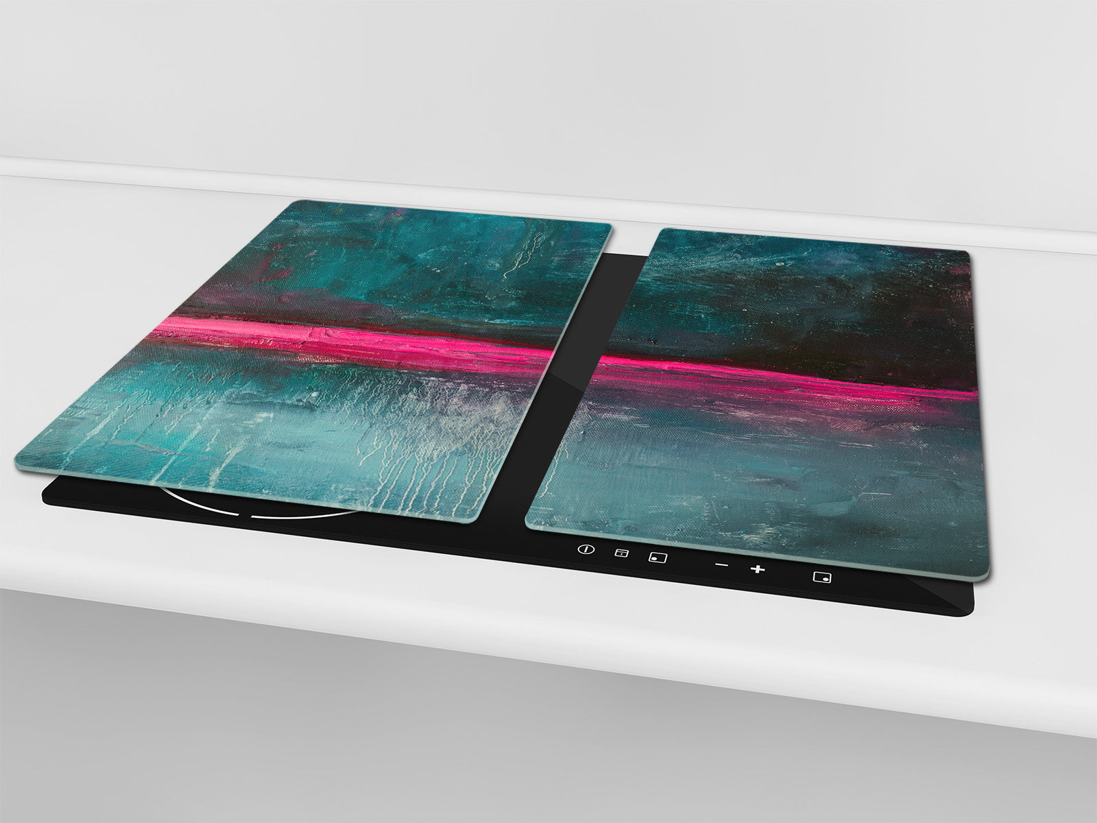 Chopping Board - Induction Cooktop Cover - Glass Cutting Board – Impact & Shatter Resistant – MEASURES: SINGLE: 60 x 52 cm; DOUBLE: 2 x 30 x 52 cm; D42 Modern Art Series : Neon Night