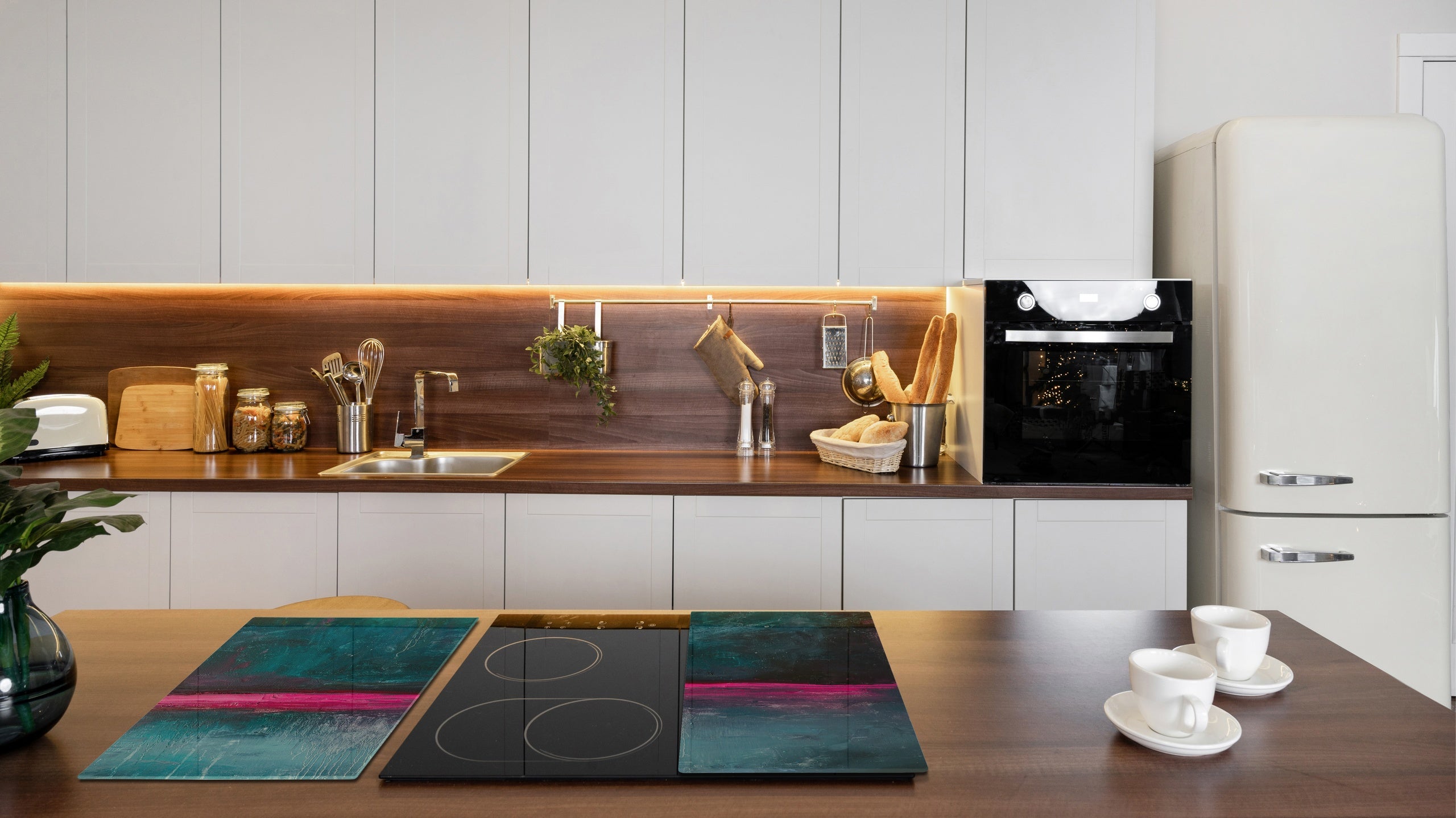 Chopping Board - Induction Cooktop Cover - Glass Cutting Board – Impact & Shatter Resistant – MEASURES: SINGLE: 60 x 52 cm; DOUBLE: 2 x 30 x 52 cm; D42 Modern Art Series : Neon Night