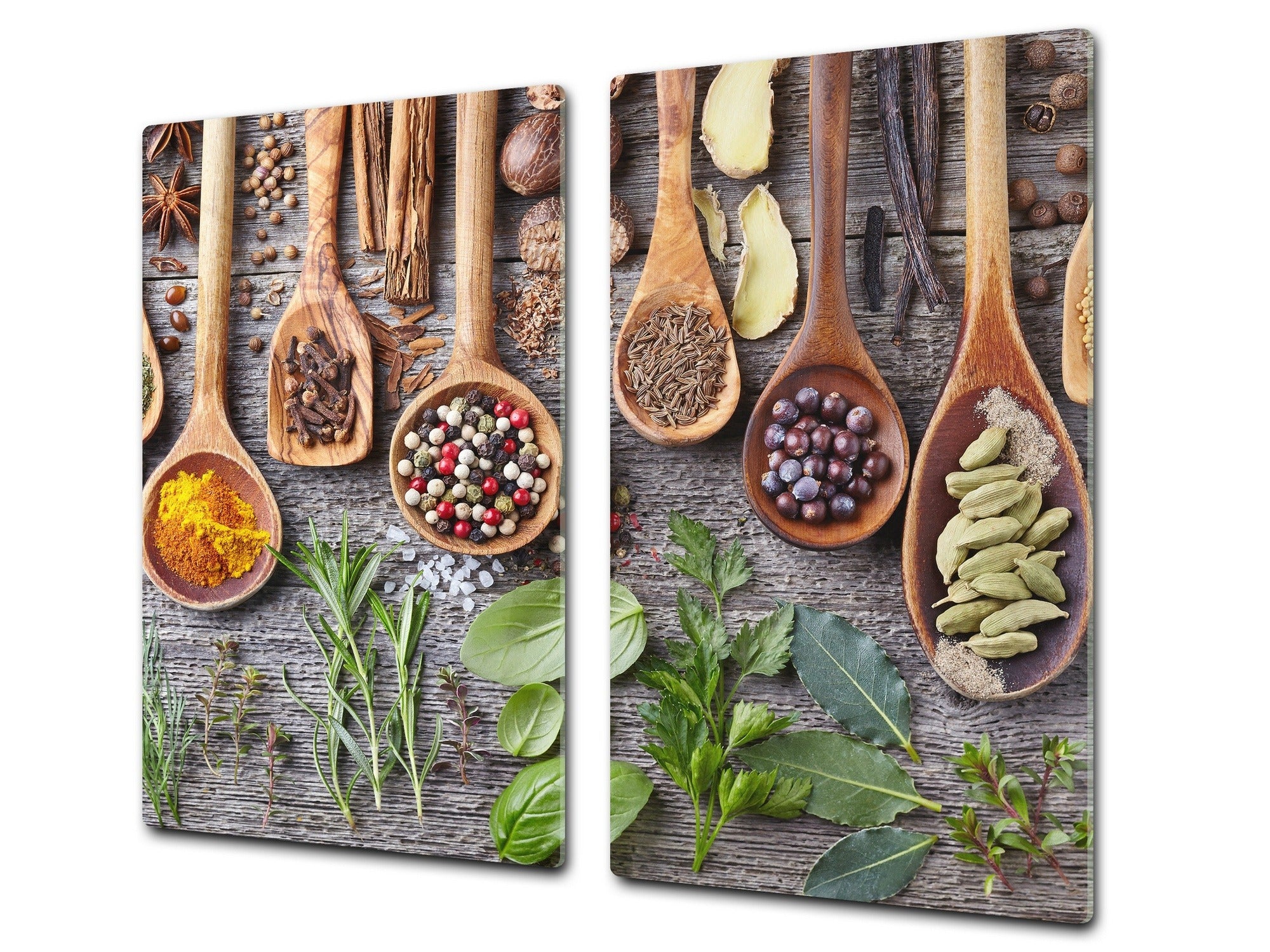 Induction Cooktop Cover –Shatter Resistant Glass Kitchen Board – Hob cover; MEASURES: SINGLE: 60 x 52 cm (23,62” x 20,47”); DOUBLE: 30 x 52 cm (11,81” x 20,47”); D38 Herbs and spices Series : Herbs and spices 1