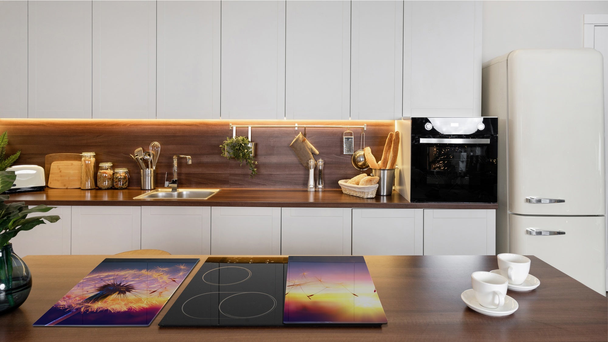 Tempered GLASS Cutting Board – Worktop saver and Pastry Board –- Glass Kitchen Board; MEASURES: SINGLE: 60 x 52 cm (23,62” x 20,47”); DOUBLE: 30 x 52 cm (11,81” x 20,47”); D34 Nature Series: Sunset dandelion