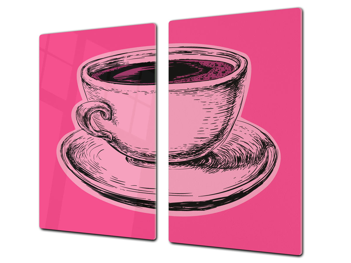 KITCHEN BOARD & Induction Cooktop Cover – Glass Pastry Board - Tempered Glass Chopping Board and Serving Tray – DIMENSIONS: SINGLE: 23,62” x 20,47”; DOUBLE: 11,81” x 20,47” – D44 Pop Art Series : Pop Art Cup of Coffee 1