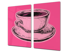 KITCHEN BOARD & Induction Cooktop Cover – Glass Pastry Board - Tempered Glass Chopping Board and Serving Tray – DIMENSIONS: SINGLE: 23,62” x 20,47”; DOUBLE: 11,81” x 20,47” – D44 Pop Art Series : Pop Art Cup of Coffee 1