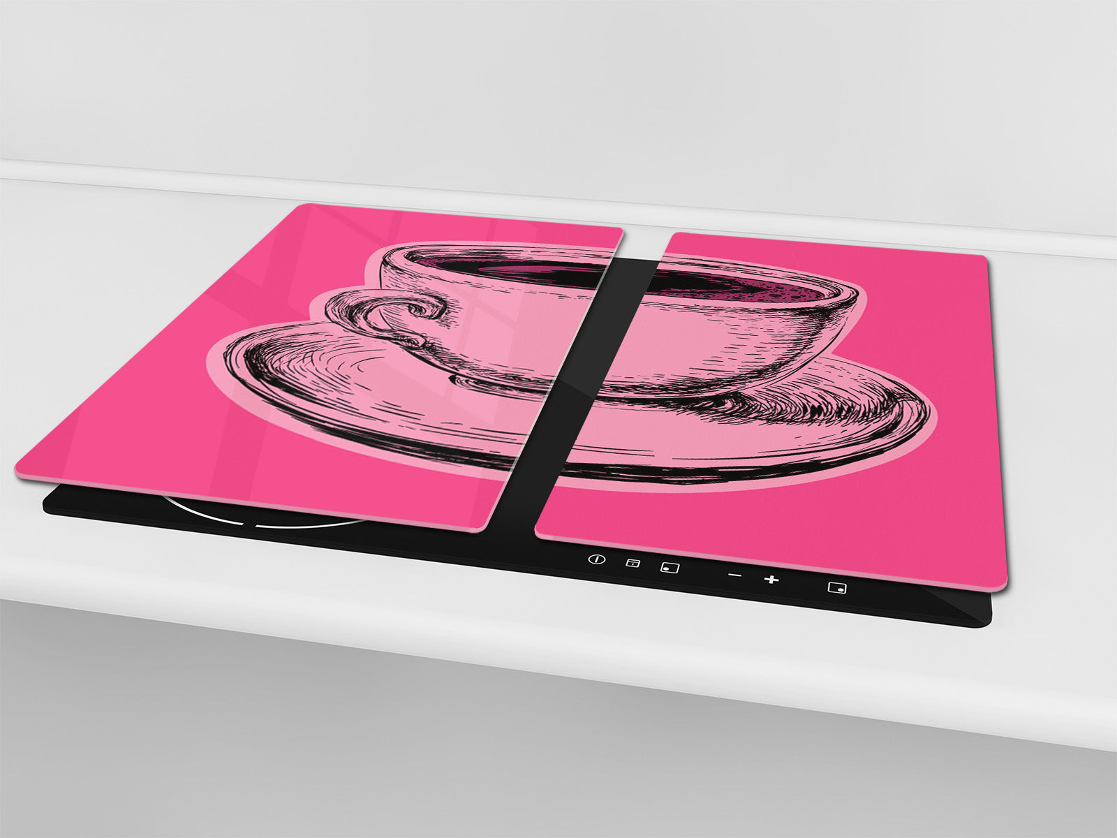 KITCHEN BOARD & Induction Cooktop Cover – Glass Pastry Board - Tempered Glass Chopping Board and Serving Tray – DIMENSIONS: SINGLE: 23,62” x 20,47”; DOUBLE: 11,81” x 20,47” – D44 Pop Art Series : Pop Art Cup of Coffee 1