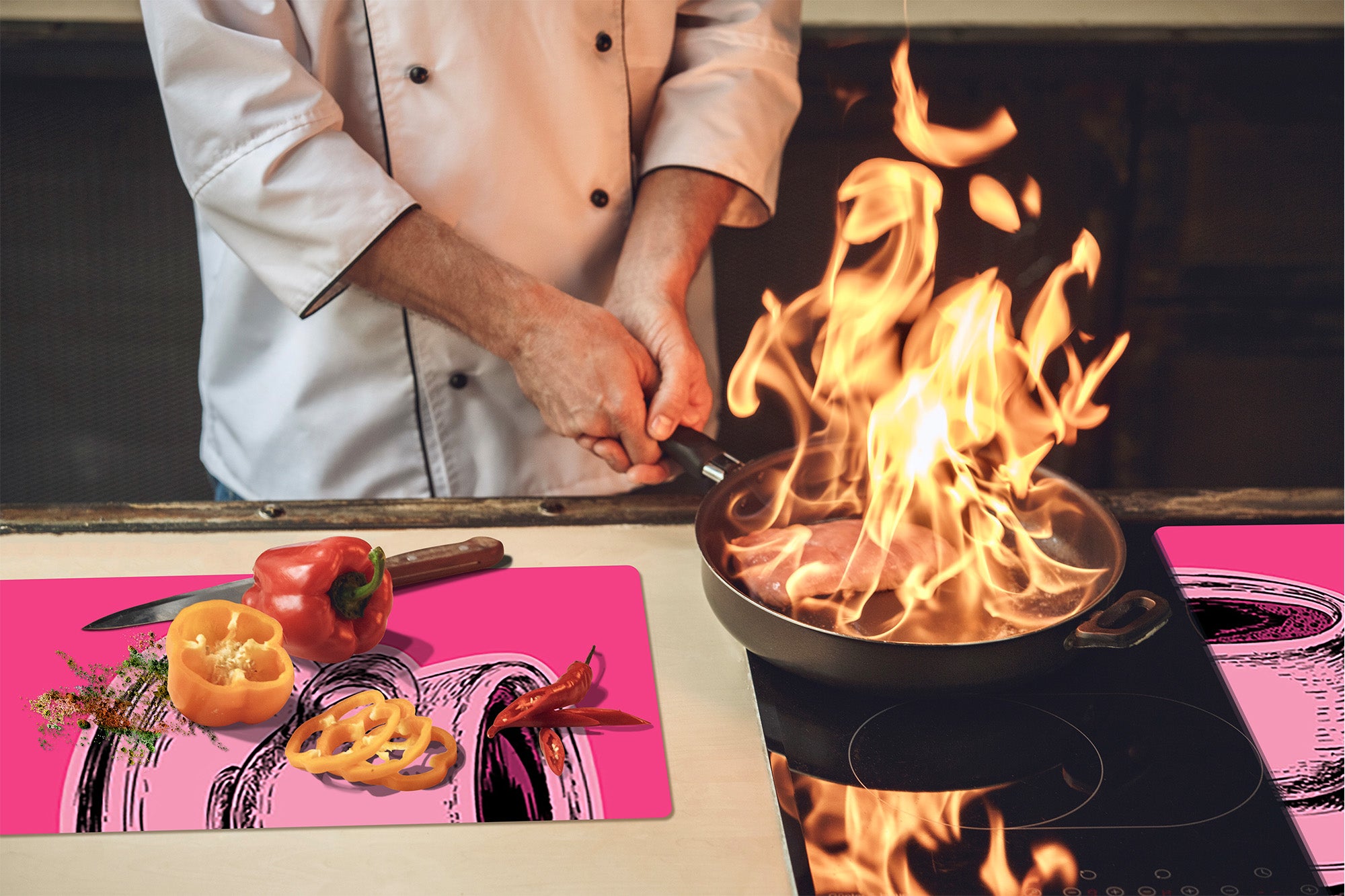 KITCHEN BOARD & Induction Cooktop Cover – Glass Pastry Board - Tempered Glass Chopping Board and Serving Tray – DIMENSIONS: SINGLE: 23,62” x 20,47”; DOUBLE: 11,81” x 20,47” – D44 Pop Art Series : Pop Art Cup of Coffee 1