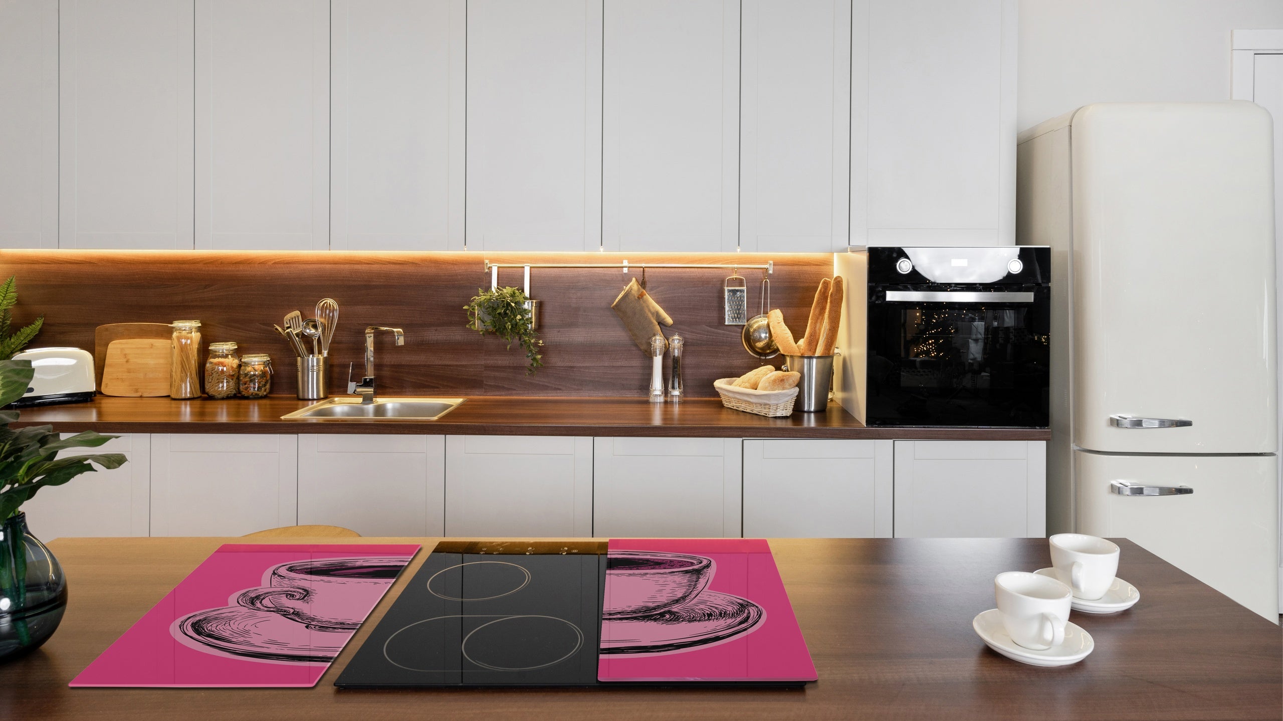 KITCHEN BOARD & Induction Cooktop Cover – Glass Pastry Board - Tempered Glass Chopping Board and Serving Tray – DIMENSIONS: SINGLE: 23,62” x 20,47”; DOUBLE: 11,81” x 20,47” – D44 Pop Art Series : Pop Art Cup of Coffee 1