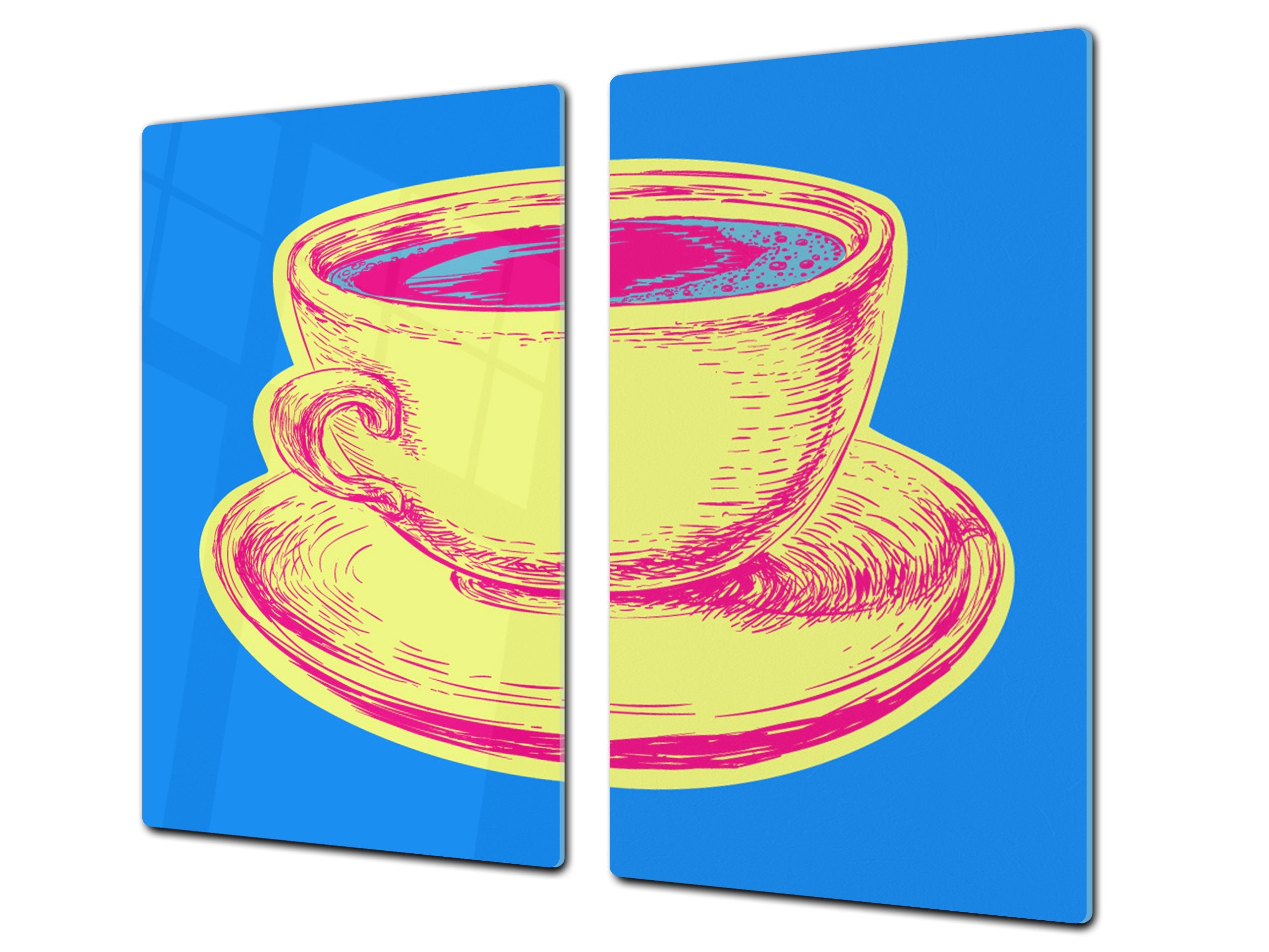 KITCHEN BOARD & Induction Cooktop Cover – Glass Pastry Board - Tempered Glass Chopping Board and Serving Tray – DIMENSIONS: SINGLE: 23,62” x 20,47”; DOUBLE: 11,81” x 20,47” – D44 Pop Art Series : Pop Art Cup of Coffee 2