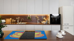 KITCHEN BOARD & Induction Cooktop Cover – Glass Pastry Board - Tempered Glass Chopping Board and Serving Tray – DIMENSIONS: SINGLE: 23,62” x 20,47”; DOUBLE: 11,81” x 20,47” – D44 Pop Art Series : Pop Art Cup of Coffee 2