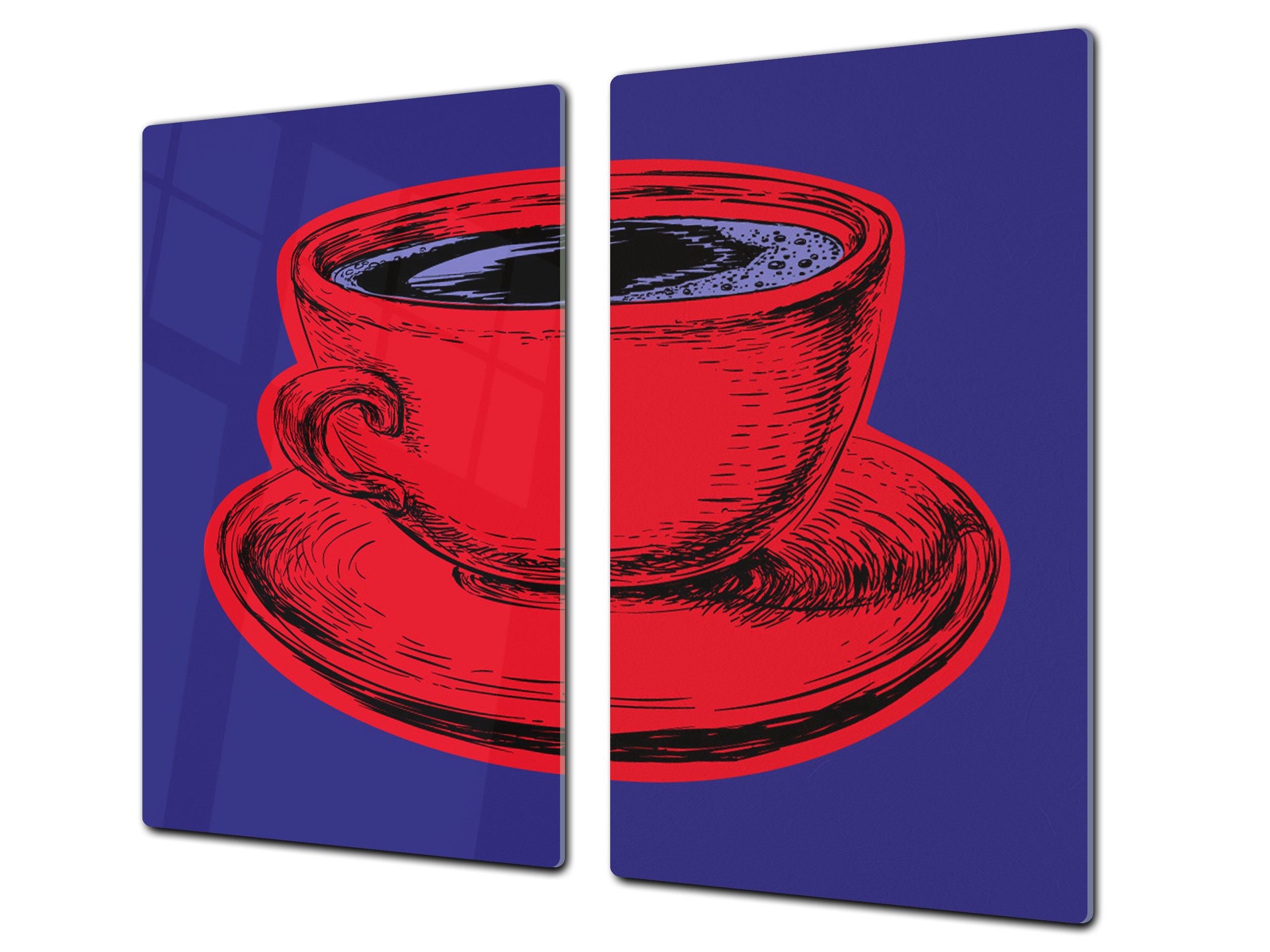 KITCHEN BOARD & Induction Cooktop Cover – Glass Pastry Board - Tempered Glass Chopping Board and Serving Tray – DIMENSIONS: SINGLE: 23,62” x 20,47”; DOUBLE: 11,81” x 20,47” – D44 Pop Art Series : Pop Art Cup of Coffee 4