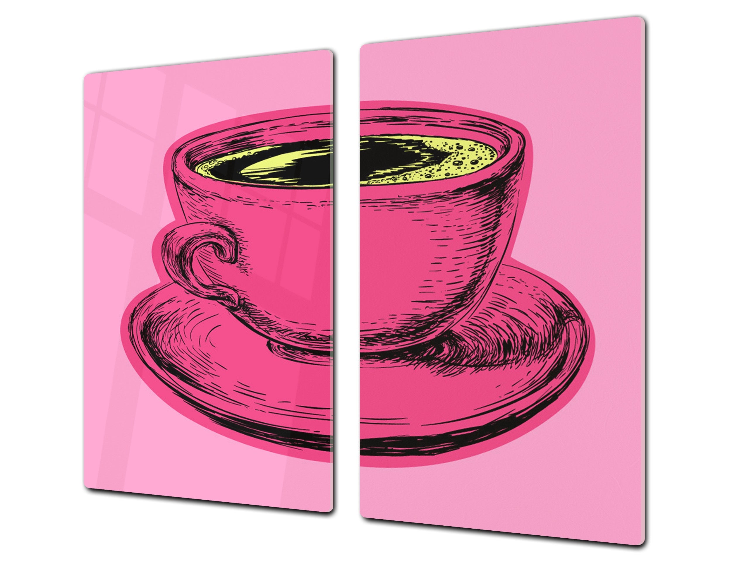 KITCHEN BOARD & Induction Cooktop Cover – Glass Pastry Board - Tempered Glass Chopping Board and Serving Tray – DIMENSIONS: SINGLE: 23,62” x 20,47”; DOUBLE: 11,81” x 20,47” – D44 Pop Art Series : Pop Art Cup of Coffee 5