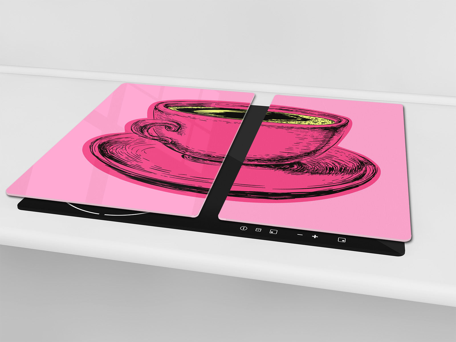 KITCHEN BOARD & Induction Cooktop Cover – Glass Pastry Board - Tempered Glass Chopping Board and Serving Tray – DIMENSIONS: SINGLE: 23,62” x 20,47”; DOUBLE: 11,81” x 20,47” – D44 Pop Art Series : Pop Art Cup of Coffee 5