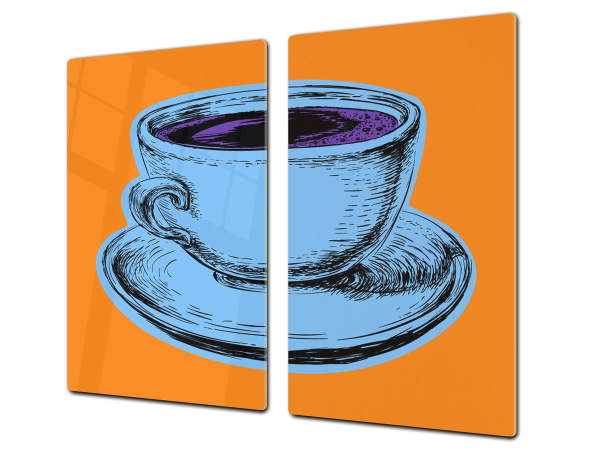 KITCHEN BOARD & Induction Cooktop Cover – Glass Pastry Board - Tempered Glass Chopping Board and Serving Tray – DIMENSIONS: SINGLE: 23,62” x 20,47”; DOUBLE: 11,81” x 20,47” – D44 Pop Art Series : Pop Art Cup of Coffee 6