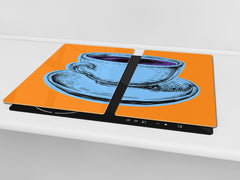 KITCHEN BOARD & Induction Cooktop Cover – Glass Pastry Board - Tempered Glass Chopping Board and Serving Tray – DIMENSIONS: SINGLE: 23,62” x 20,47”; DOUBLE: 11,81” x 20,47” – D44 Pop Art Series : Pop Art Cup of Coffee 6
