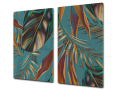 TEMPERED GLASS CHOPPING BOARD – Glass Cutting Board and Worktop Saver; MEASURES: SINGLE: 60 x 52 cm (23,62” x 20,47”); DOUBLE: 30 x 52 cm (11,81” x 20,47”); D36 Textures Series : Tropical wallpaper 1