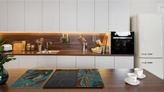 TEMPERED GLASS CHOPPING BOARD – Glass Cutting Board and Worktop Saver; MEASURES: SINGLE: 60 x 52 cm (23,62” x 20,47”); DOUBLE: 30 x 52 cm (11,81” x 20,47”); D36 Textures Series : Tropical wallpaper 1