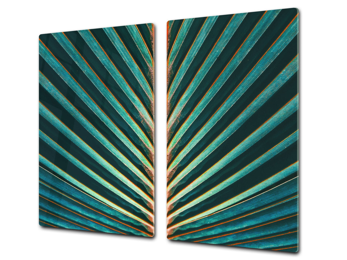 Tempered GLASS Cutting Board – Worktop saver and Pastry Board –- Glass Kitchen Board; MEASURES: SINGLE: 60 x 52 cm (23,62” x 20,47”); DOUBLE: 30 x 52 cm (11,81” x 20,47”); D34 Nature Series: Palm leaf
