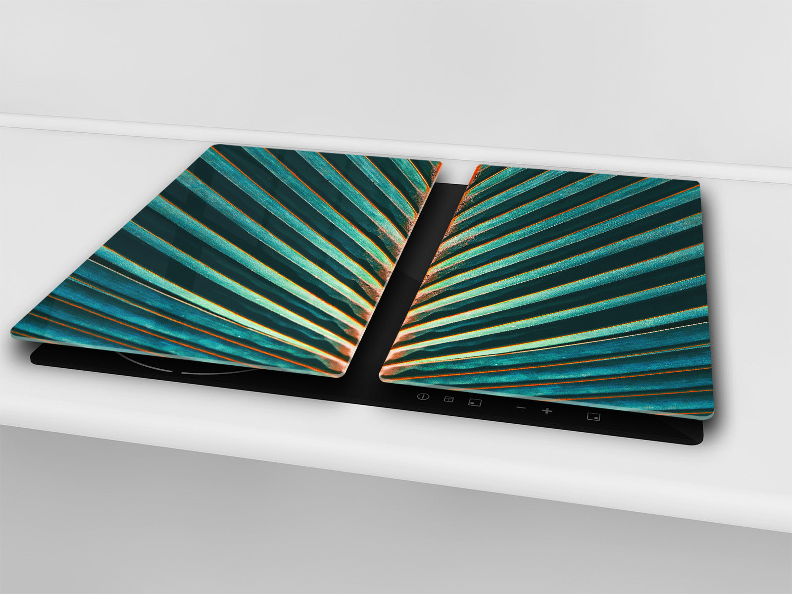 Tempered GLASS Cutting Board – Worktop saver and Pastry Board –- Glass Kitchen Board; MEASURES: SINGLE: 60 x 52 cm (23,62” x 20,47”); DOUBLE: 30 x 52 cm (11,81” x 20,47”); D34 Nature Series: Palm leaf