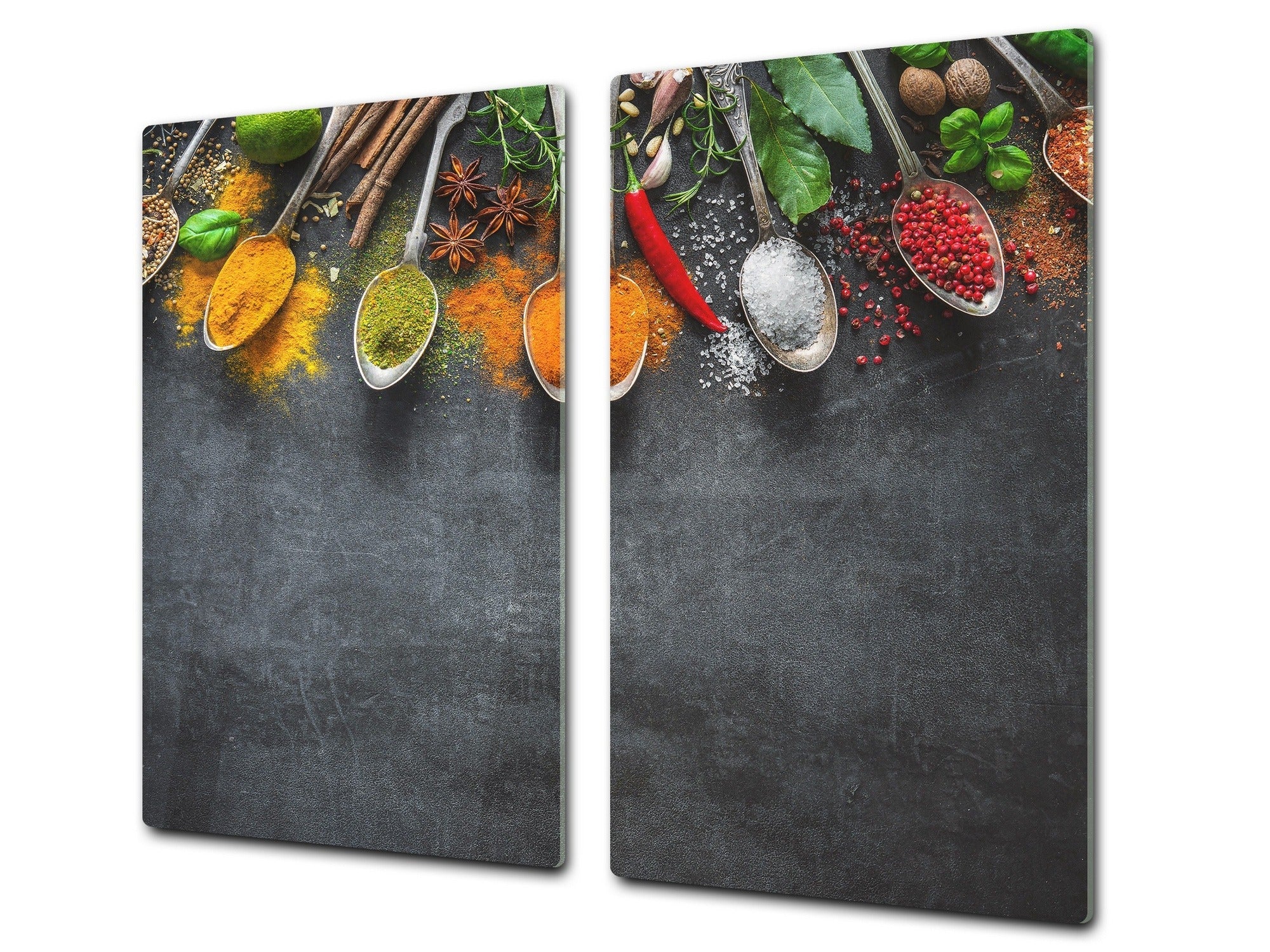 Induction Cooktop Cover –Shatter Resistant Glass Kitchen Board – Hob cover; MEASURES: SINGLE: 60 x 52 cm (23,62” x 20,47”); DOUBLE: 30 x 52 cm (11,81” x 20,47”); D38 Herbs and spices Series : Herbs and spices 2