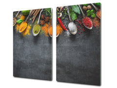 Induction Cooktop Cover –Shatter Resistant Glass Kitchen Board – Hob cover; MEASURES: SINGLE: 60 x 52 cm (23,62” x 20,47”); DOUBLE: 30 x 52 cm (11,81” x 20,47”); D38 Herbs and spices Series : Herbs and spices 2