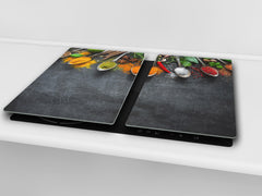 Induction Cooktop Cover –Shatter Resistant Glass Kitchen Board – Hob cover; MEASURES: SINGLE: 60 x 52 cm (23,62” x 20,47”); DOUBLE: 30 x 52 cm (11,81” x 20,47”); D38 Herbs and spices Series : Herbs and spices 2