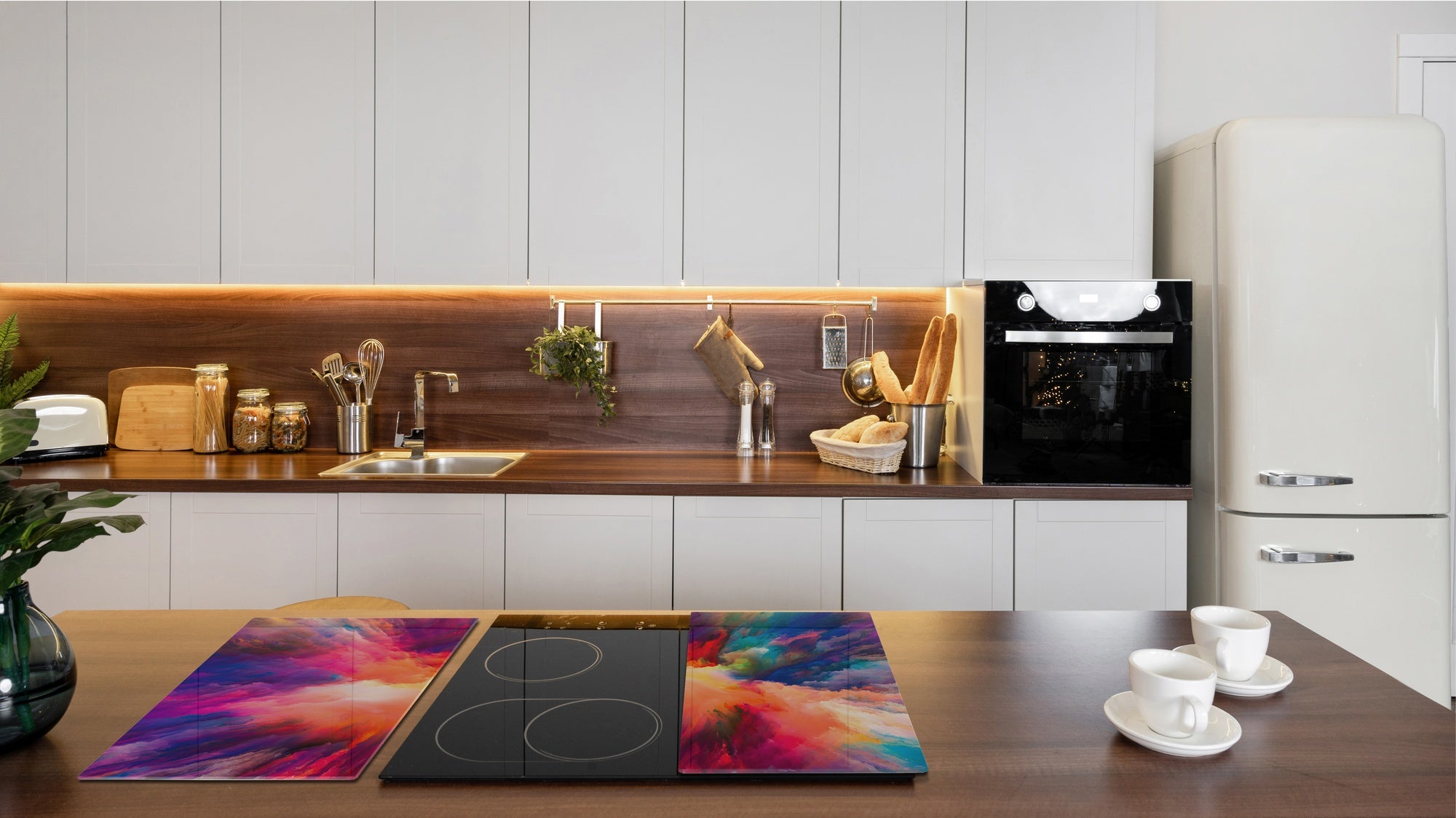 TEMPERED GLASS CHOPPING BOARD – Glass Cutting Board and Worktop Saver; MEASURES: SINGLE: 60 x 52 cm (23,62” x 20,47”); DOUBLE: 30 x 52 cm (11,81” x 20,47”); D36 Textures Series : Colours splash
