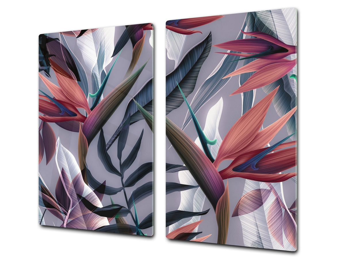 TEMPERED GLASS CHOPPING BOARD – Glass Cutting Board and Worktop Saver; MEASURES: SINGLE: 60 x 52 cm (23,62” x 20,47”); DOUBLE: 30 x 52 cm (11,81” x 20,47”); D36 Textures Series : Tropical wallpaper 3