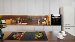 Induction Cooktop Cover –Shatter Resistant Glass Kitchen Board – Hob cover; MEASURES: SINGLE: 60 x 52 cm (23,62” x 20,47”); DOUBLE: 30 x 52 cm (11,81” x 20,47”); D38 Herbs and spices Series : Grilled vegetables