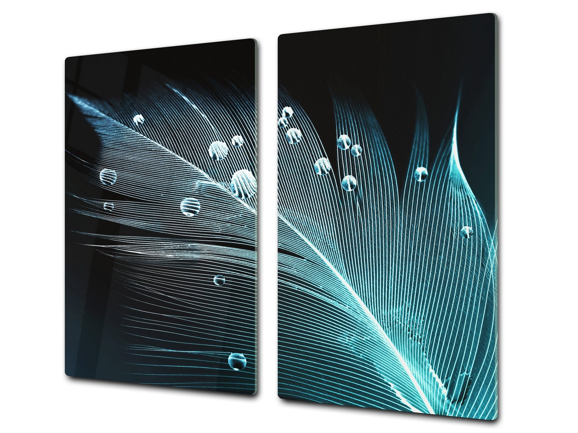 Chopping Board Set - Induction Cooktop Cover –Glass Cutting Board; MEASURES: SINGLE: 60 x 52 cm (23,62” x 20,47”); DOUBLE: 30 x 52 cm (11,81” x 20,47”); D39 Miscellaneous Series : Feather water drops