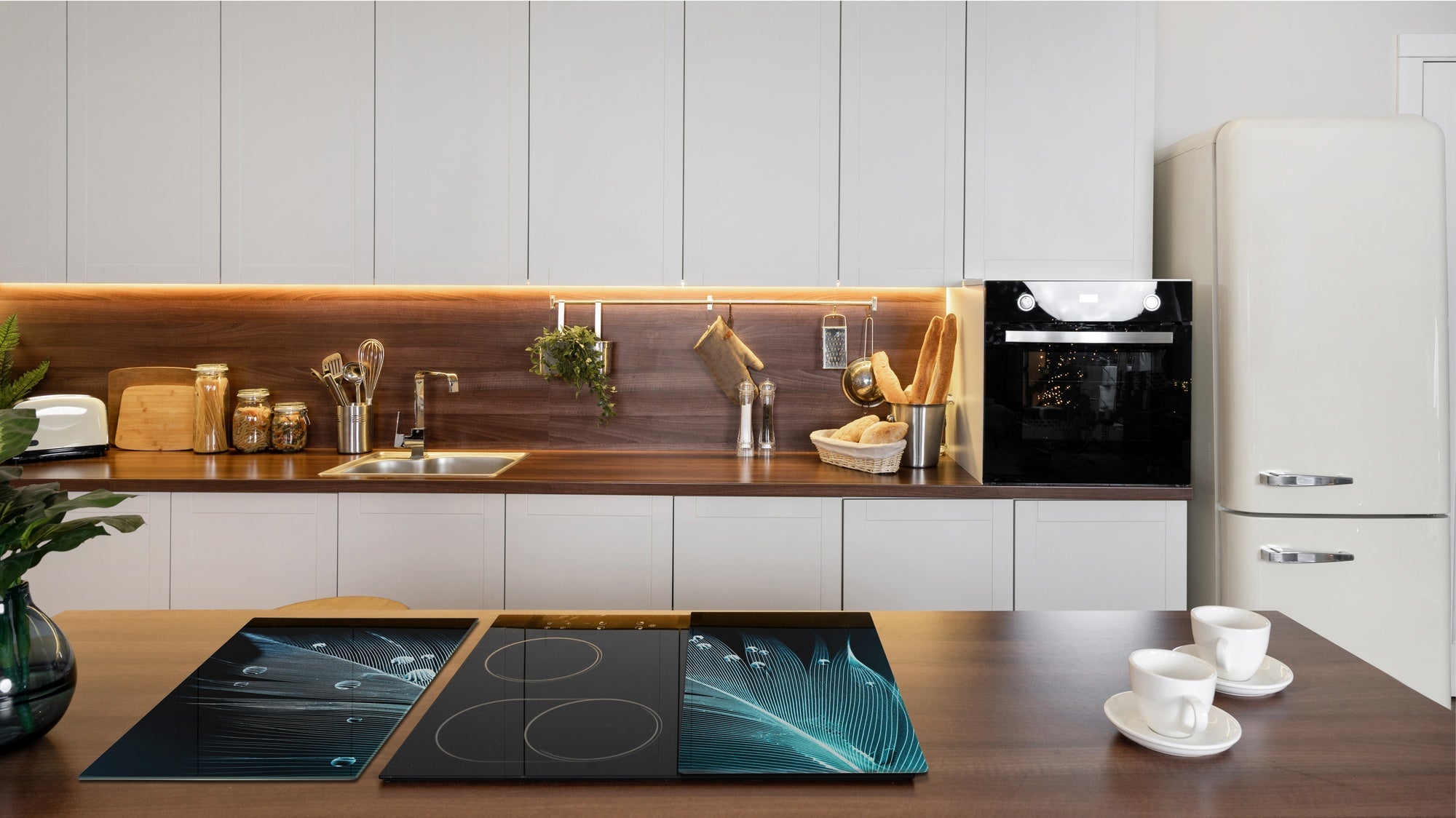 Chopping Board Set - Induction Cooktop Cover –Glass Cutting Board; MEASURES: SINGLE: 60 x 52 cm (23,62” x 20,47”); DOUBLE: 30 x 52 cm (11,81” x 20,47”); D39 Miscellaneous Series : Feather water drops