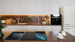 Chopping Board Set - Induction Cooktop Cover –Glass Cutting Board; MEASURES: SINGLE: 60 x 52 cm (23,62” x 20,47”); DOUBLE: 30 x 52 cm (11,81” x 20,47”); D39 Miscellaneous Series : Feather water drops