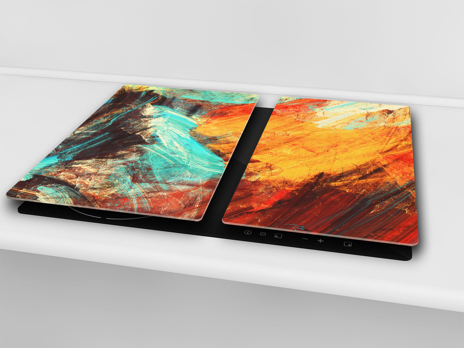 TEMPERED GLASS CHOPPING BOARD – Glass Cutting Board and Worktop Saver; MEASURES: SINGLE: 60 x 52 cm (23,62” x 20,47”); DOUBLE: 30 x 52 cm (11,81” x 20,47”); D36 Textures Series : Modern futuristic pattern