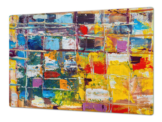 UNIQUE Tempered GLASS Kitchen Board – Impact & Scratch Resistant Cooktop cover – SINGLE: 80 x 52 cm; DOUBLE: 40 x 52 cm; DD45 Art Series : Abstract art background