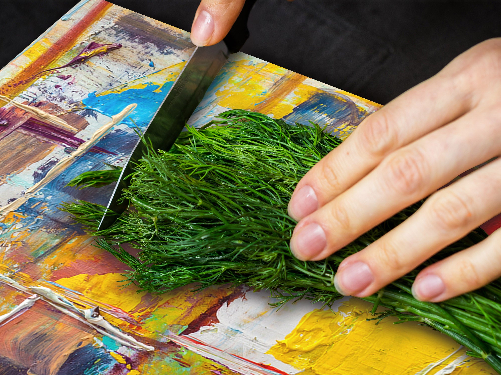 UNIQUE Tempered GLASS Kitchen Board – Impact & Scratch Resistant Cooktop cover – SINGLE: 80 x 52 cm; DOUBLE: 40 x 52 cm; DD45 Art Series : Abstract art background